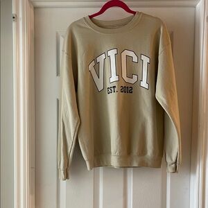Vici Khaki Sweatshirt with White Lettering
